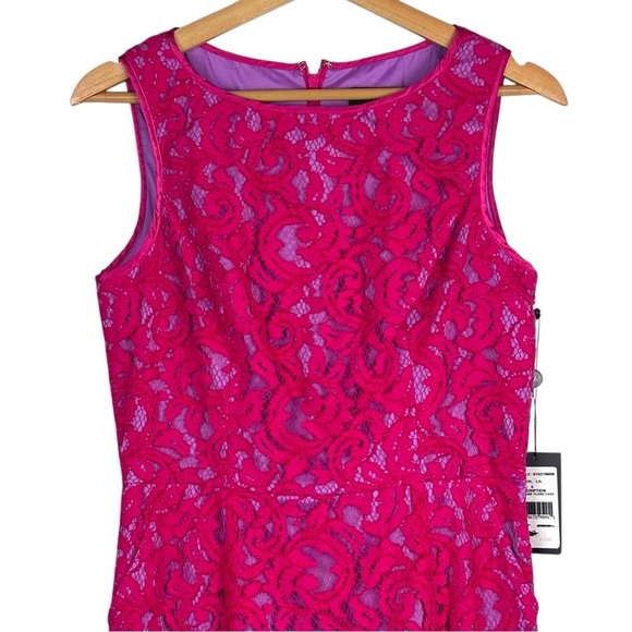 ADRIANNA PAPELL PINK ORCHID FLORAL LACE SLEEVELESS FIT AND FLARE DRESS - Picture 4 of 13
